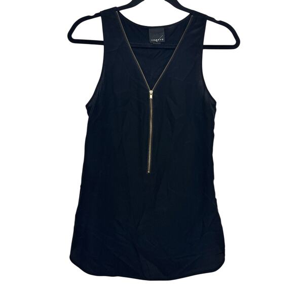 Trouvé Black 100% Silk Zip Front Tank Top Womens XS Sleeveless Blouse Minimalist - Picture 1 of 5